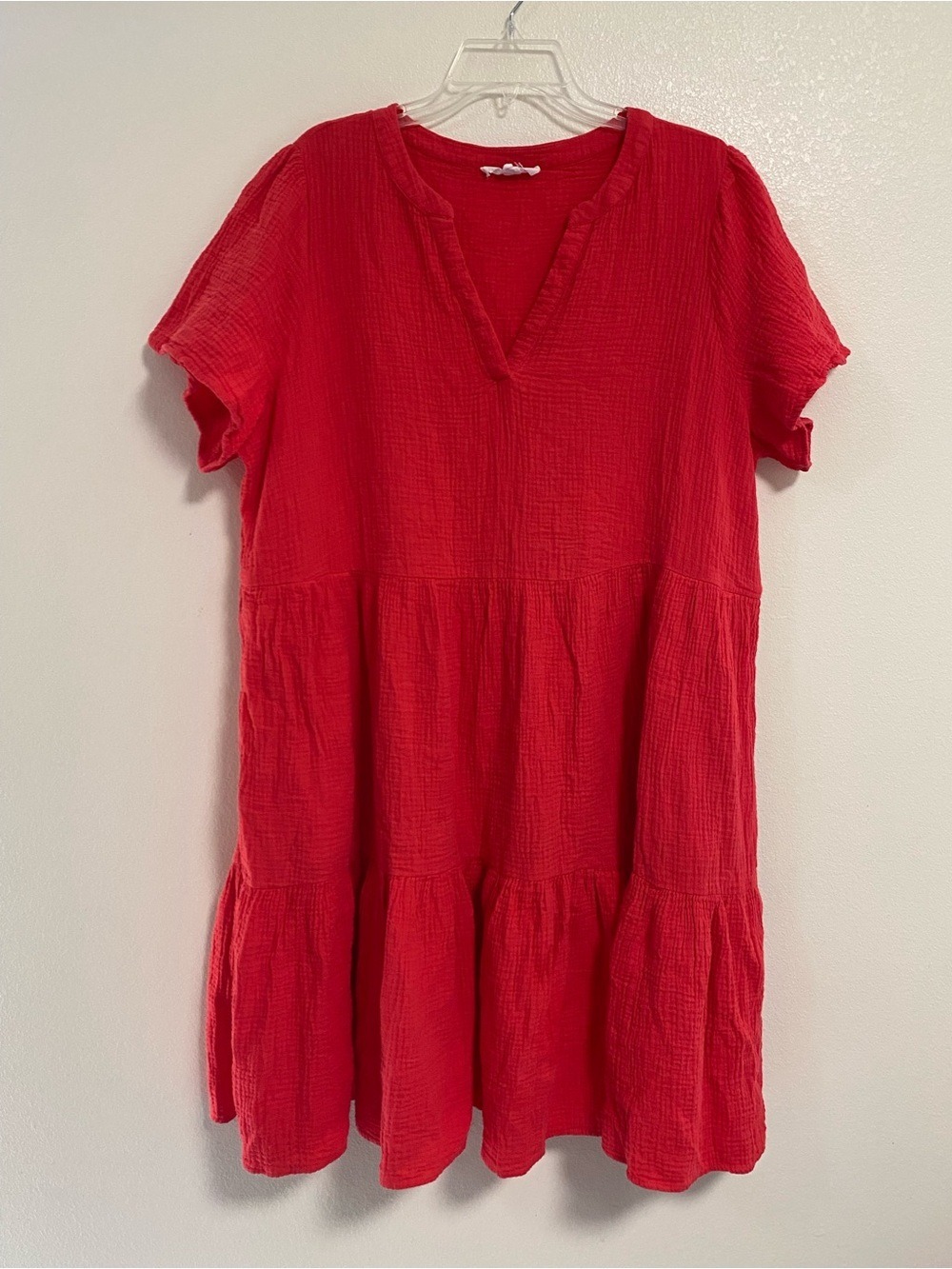 Lucky Brand Dress Women’s Size 1X Red Gauzy Cotton ruffle mini dress Boxy